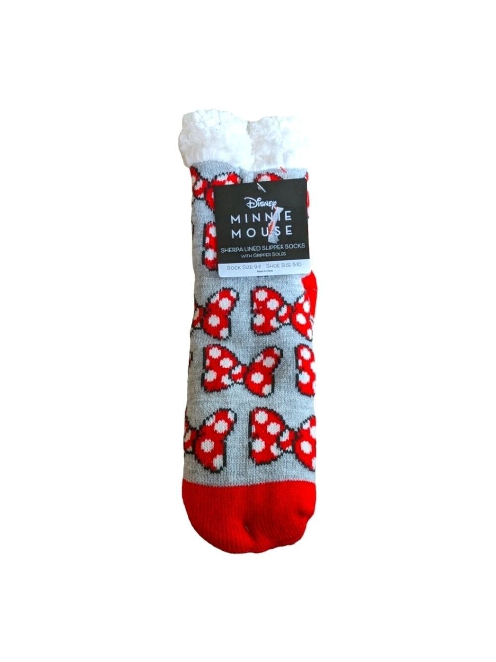 NEW Disney Minnie Mouse Bow Sherpa-Cuff Slipper Socks Shoe 5-10